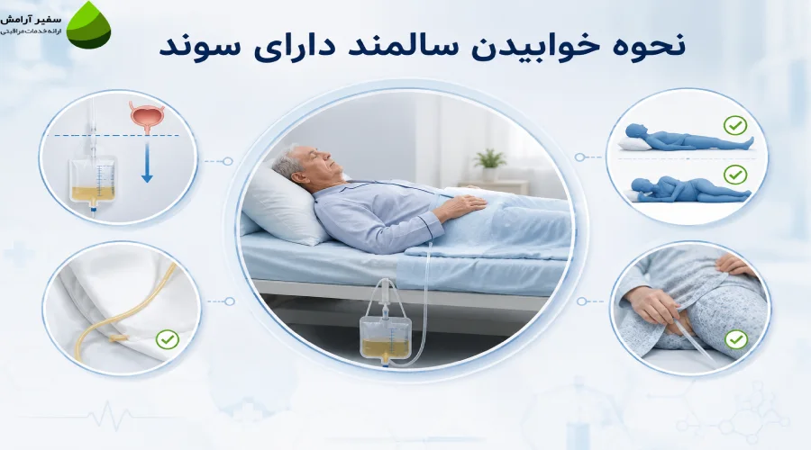 نحوه خوابیدن سالمند دارای سوند ادراری